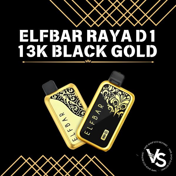 Elfbar Raya D1 13000 Puff Black Gold Disposable Vape - Vape Shop Eco Botanic My Store Elfbar Raya D1 13000 Puff Black Gold Disposable Vape - Vape Shop Eco Botanic My Store